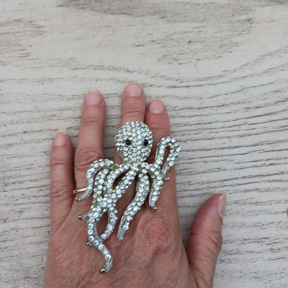 Vintage Rhinestone Octopus Stretch Ring or Necklace Piece